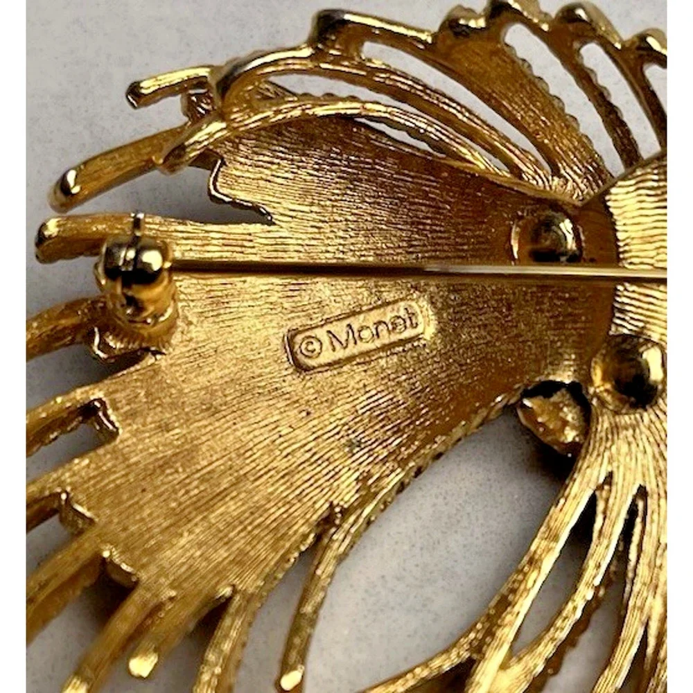 Monet Cordelia Brooch Pin Starburst Fringe Fireworks Gold Tone Vintage 1960s 2